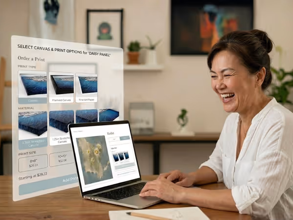 PrintConfigurator UI showing canvas print options